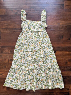blu pepper Floral Maxi Dress in White & Green Size Small Like New